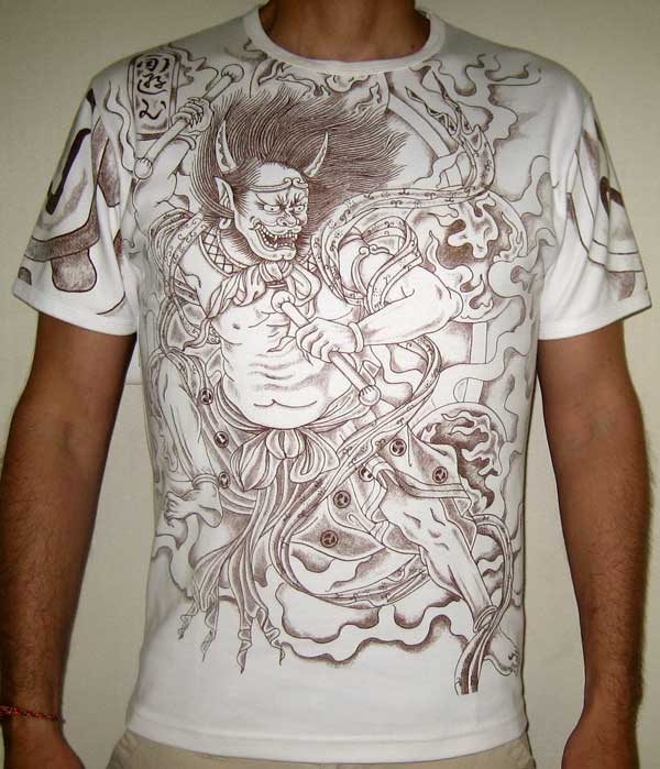 Japan RAIJIN THUNDER GOD Irezumi Tattoo T Shirt M Brown